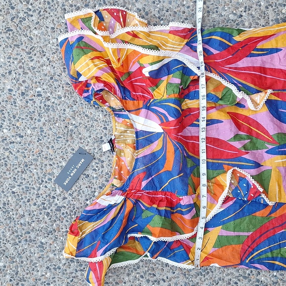 NWT Tropical Palm Leaf Print Plus Size 1X Puff Sleeve Boho Peasant Blouse *read* - Picture 10 of 11